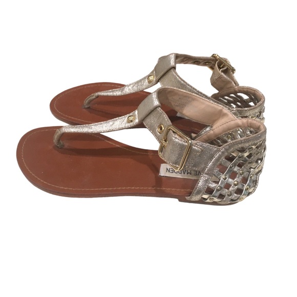 Steve Madden Gold Mettalic Netted Flat Sandals Shoes 7 - Picture 5 of 6